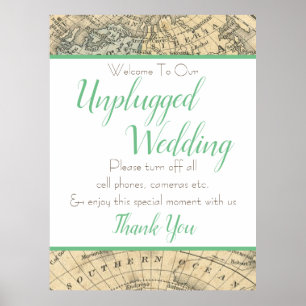 Vintage Map Unplugged Wedding Sign (Extra Large)