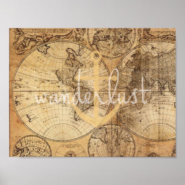 Vintage Map Wanderlust Anchor Print (Front)