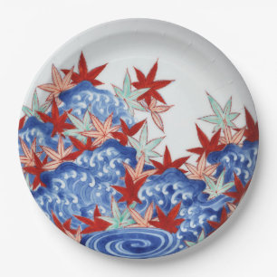 Vintage Maple Leaves in Waves Paper Plate