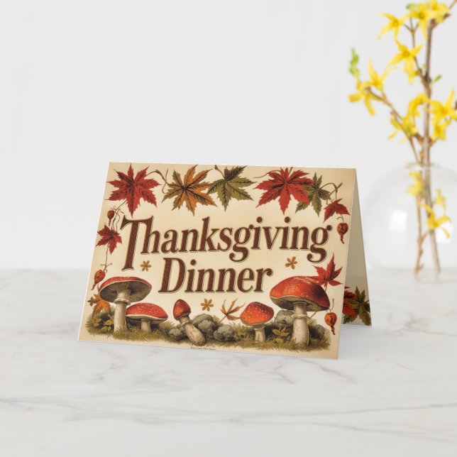 vintage maple leaves - Thanksgiving invitation (Yellow Flower)