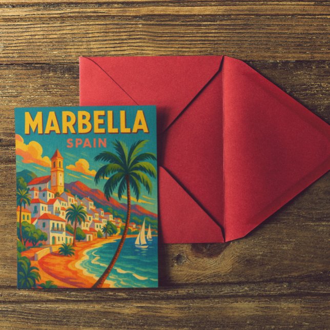 Vintage Marbella Spain Costa del Sol Postcard (retro marbella spain travel postcard)