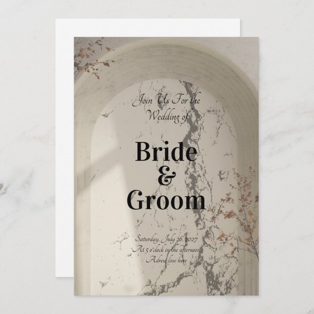 Vintage Marble Arch Botanical Wedding Invitation (Front/Back)