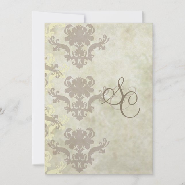 Vintage Marble/Damask Wedding Invitations (Front)