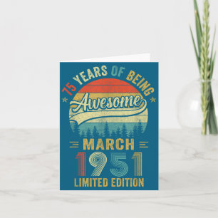 Vintage March 1951 Old 75th Birthday Men Women  Card