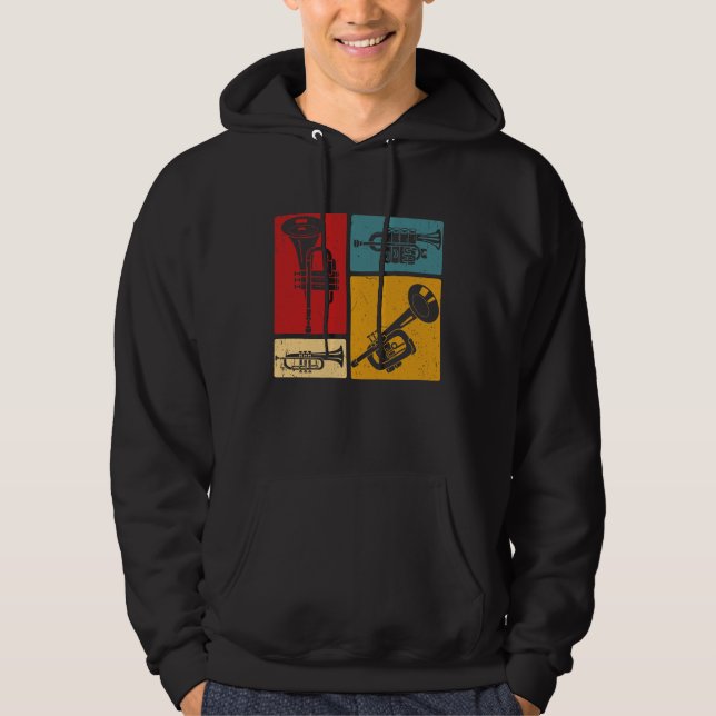 Vintage Marching Band Trumpet Player Retro Design Hoodie (Front)