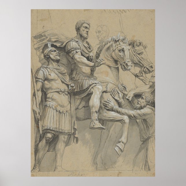 Vintage Marcus Aurelius on Horseback Illustration Poster (Front)