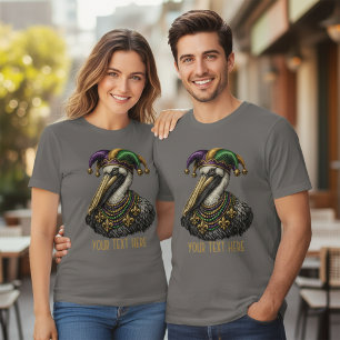 Vintage Mardi Gras Pelican Jester   Retro Carnival T-Shirt