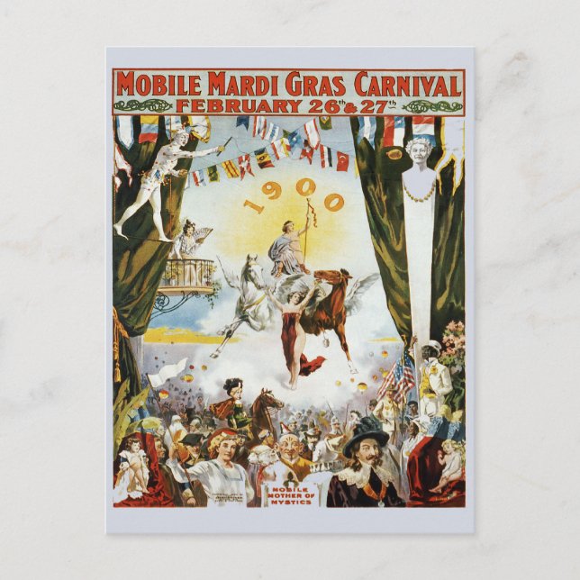 Vintage Mardi Gras Poster Postcard (Front)