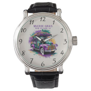 Vintage Mardi Gras Truck Watercolor Watch