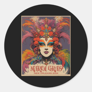 Vintage Mardi Gras Women  Classic Round Sticker