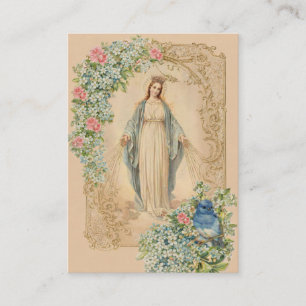 Vintage Marian Floral Funeral Memorial Prayer  Business Card