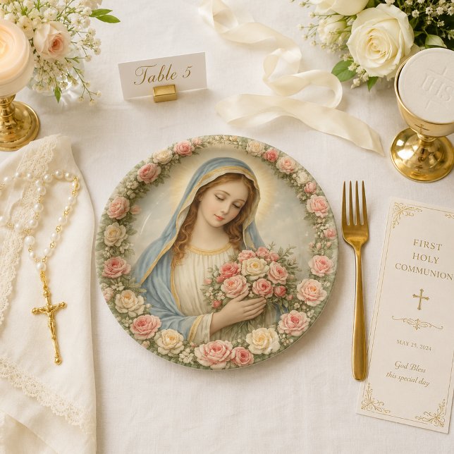 Vintage Marian Roses Catholic Paper Plate (Creator Uploaded)