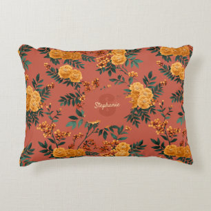 Vintage Marigold Calendula Floral Pattern Decorative Cushion