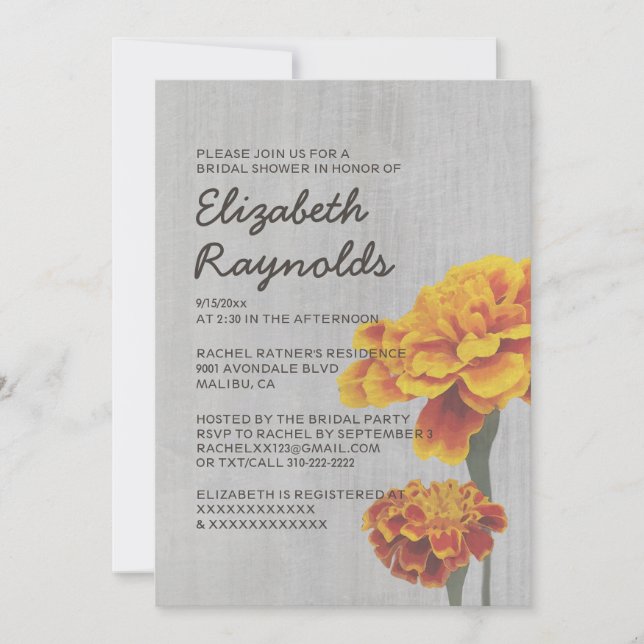 Vintage Marigolds Bridal Shower Invitations (Front)