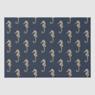 Vintage Marine Life Beige Seahorse on Navy Blue Tissue Paper