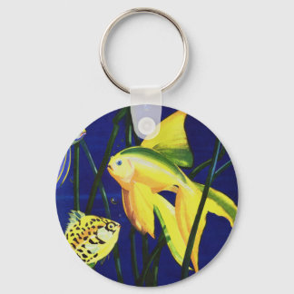 Vintage Marine Life Fish, Fancy Goldfish in Tank Key Ring