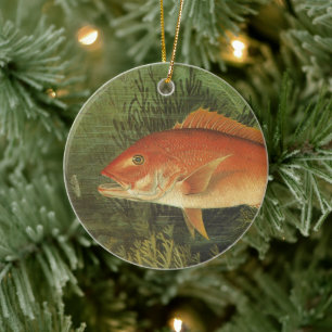 Vintage Marine Life, Red Snapper Fish in the Ocean Ceramic Tree Decoration