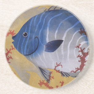 Vintage Marine Ocean Life Tropical Blue Fish Coral Coaster