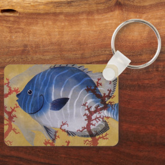 Vintage Marine Ocean Life Tropical Blue Fish Coral Key Ring