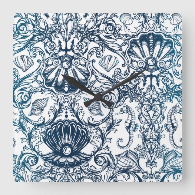 Vintage Marine Pattern Square Wall Clock (Front)