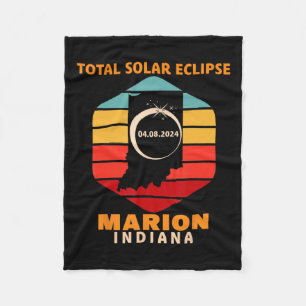 Vintage Marion Indiana Total Solar Eclipse 2024 Fleece Blanket