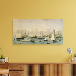 Vintage Maritime, Yacht Squadron at Newport Harbor Canvas Print