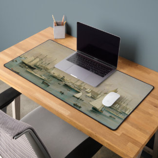 Vintage Maritime, Yacht Squadron at Newport Harbou Desk Mat