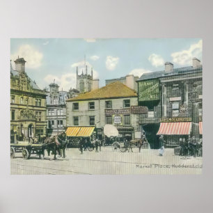 Vintage Market Scene - Huddersfield Marketplace Poster