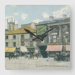 Vintage Market Scene - Huddersfield Marketplace Square Wall Clock