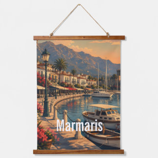 Vintage Marmaris Turkey Travel Poster Wood Topped Hanging Tapestry