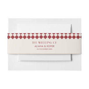 Vintage Maroon & Cream Checkerboard Retro Wedding  Invitation Belly Band