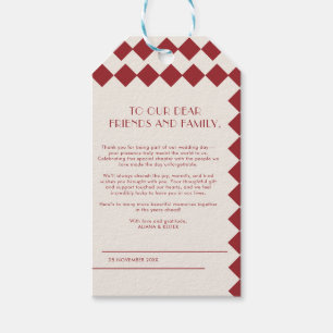 Vintage Maroon & Cream Chequerboard Retro Wedding Gift Tags