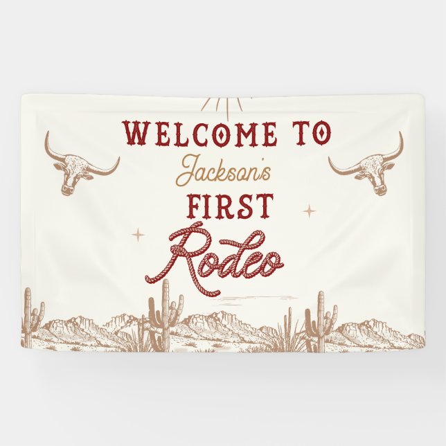Vintage Maroon First Rodeo 1st Birthday Banner (Horizontal)