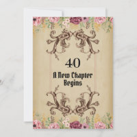 Vintage Maroon Gold Flora Parchment 40th Birthday 