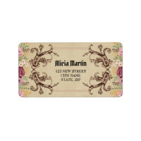 Vintage Maroon Gold Flora Parchment Address Label