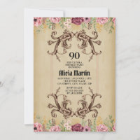 Vintage Maroon Gold Flower Parchment Birthday