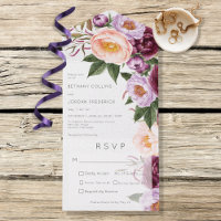 Vintage Maroon Lavender & Peach Peonies Dinner