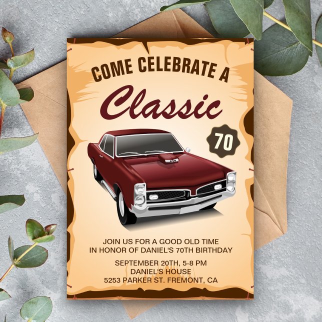 Vintage Maroon Red Car Classic Birthday Invitation (Creator Uploaded)