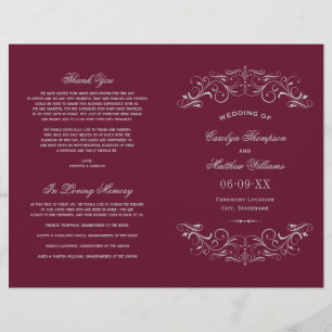 Vintage Maroon Silver Flourish Wedding Programs
