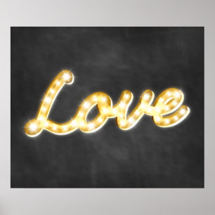 Vintage Marquee Lights Love Poster - chalkboard