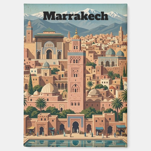 Vintage Marrakech Morocco Architecture Travel Magnet (Front)