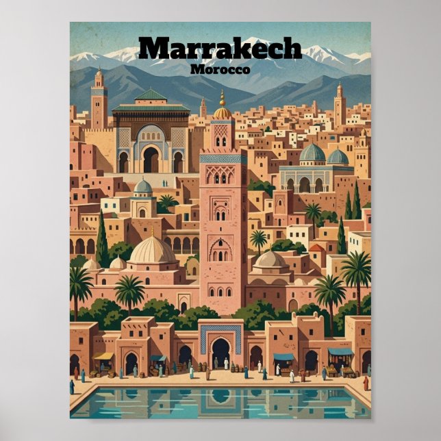 Vintage Marrakech Morocco Architecture Travel Poster (Front)