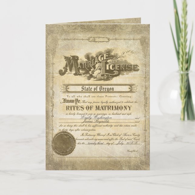 Vintage Marriage Certificate Card (Front)