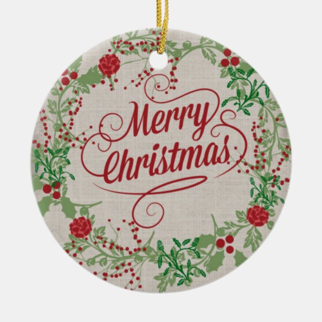 Vintage Marry Christmas Ceramic Ornament (Front)