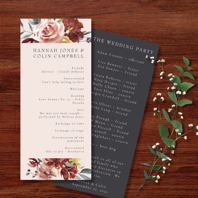 Vintage Marsala Blush Pewter Floral Programme (Creator Uploaded)