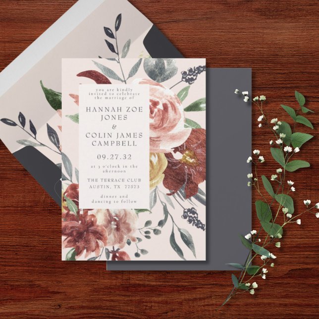 Vintage Marsala Blush Pewter Floral Wedding Invitation (Creator Uploaded)