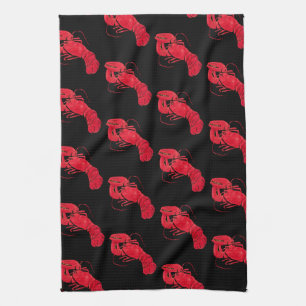 Vintage Marsden Hartley Red Lobster on Black Art Tea Towel