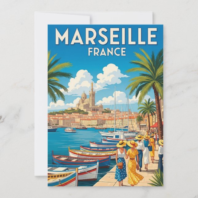 Vintage Marseille France Travel Holiday Card (Front)