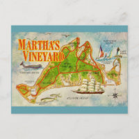 Vintage Martha's Vineyard Map Postcard