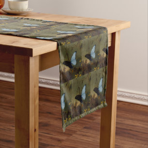 Vintage Martin Johnson Heade Blue Morpho Butterfly Long Table Runner